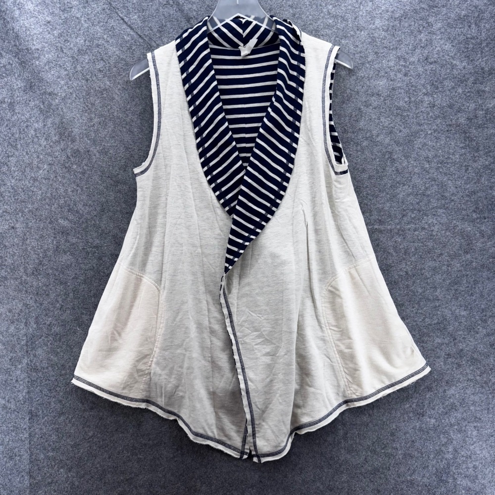 Matilda Jane Womens Full Moon Reversible Vest Size L Cream Navy Stripe Nautical - Picture 4 of 10